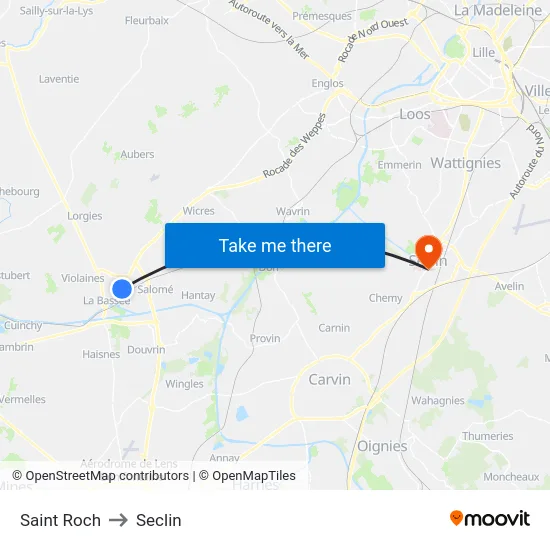 Saint Roch to Seclin map