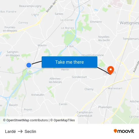 Lardé to Seclin map