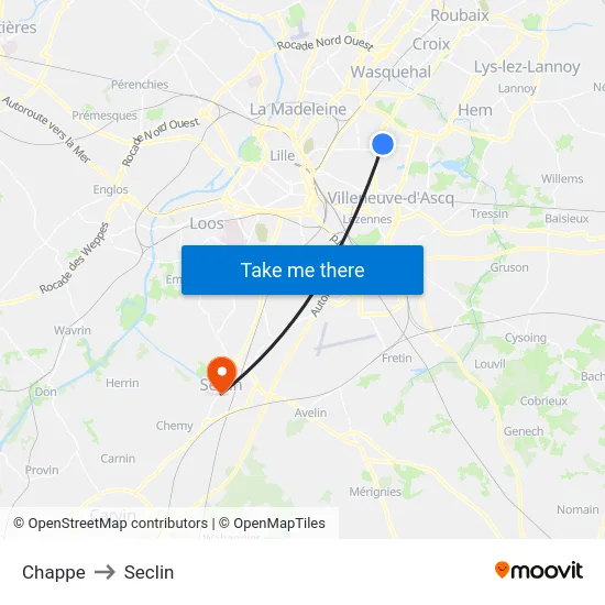 Chappe to Seclin map