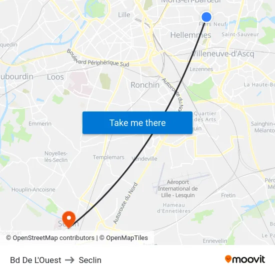 Bd De L'Ouest to Seclin map