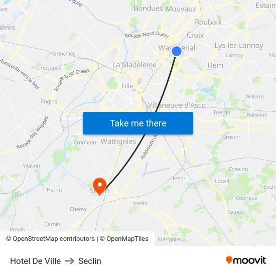 Hotel De Ville to Seclin map