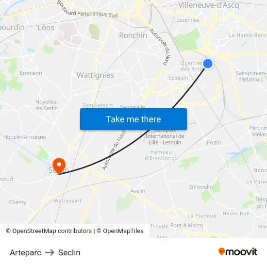 Arteparc to Seclin map