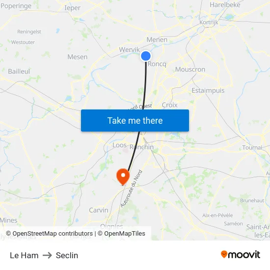 Le Ham to Seclin map