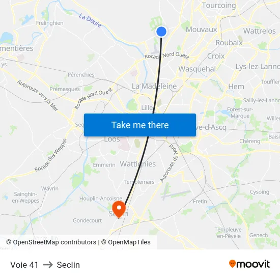 Voie 41 to Seclin map