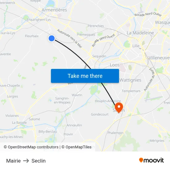 Mairie to Seclin map