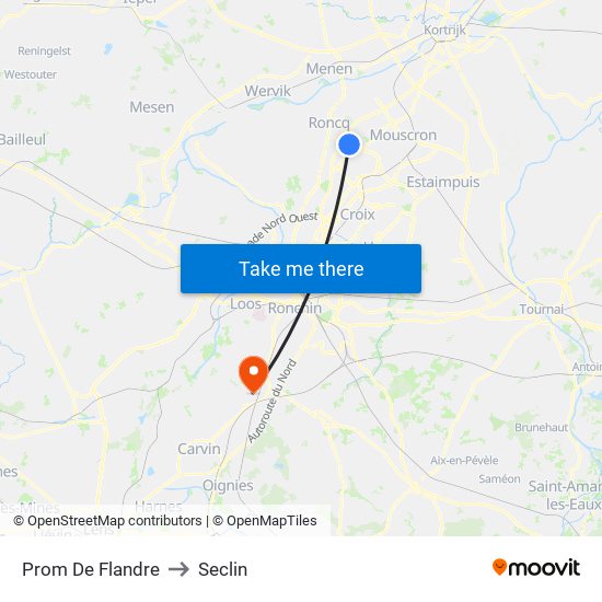 Prom De Flandre to Seclin map