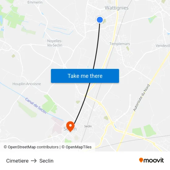 Cimetiere to Seclin map