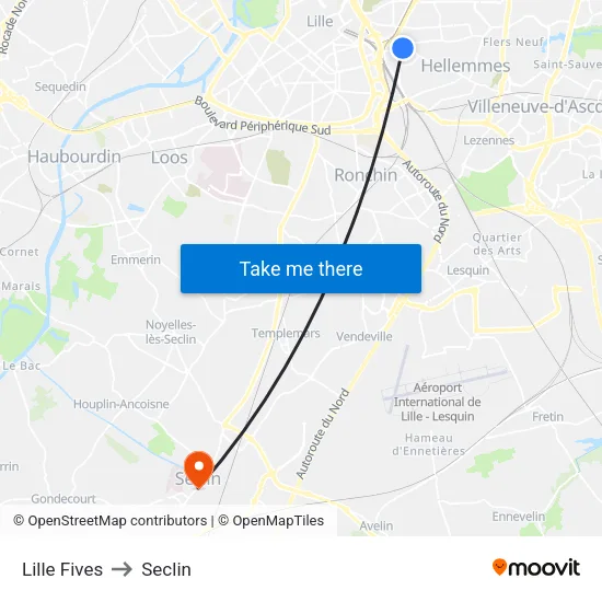 Lille Fives to Seclin map