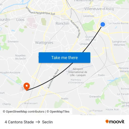 4 Cantons Stade to Seclin map