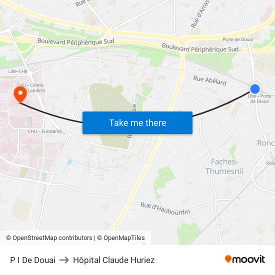 P I De Douai to Hôpital Claude Huriez map