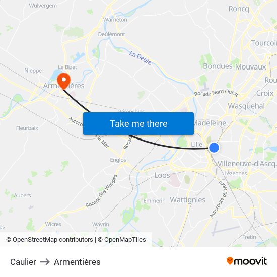 Caulier to Armentières map