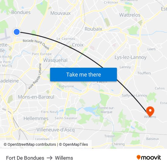 Fort De Bondues to Willems map