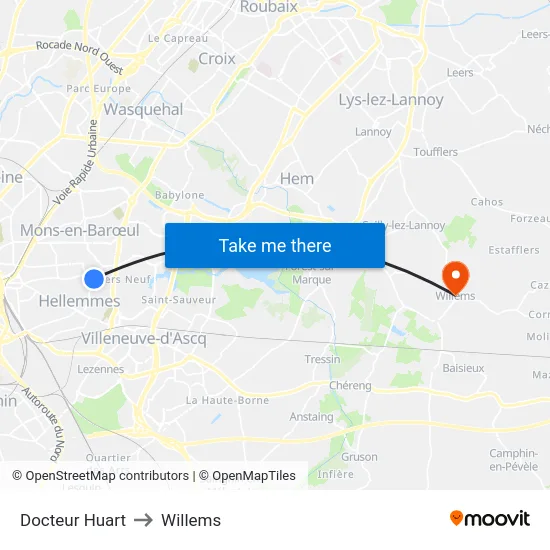 Docteur Huart to Willems map