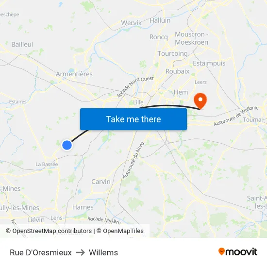 Rue D'Oresmieux to Willems map