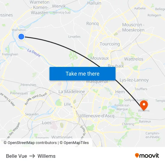 Belle Vue to Willems map