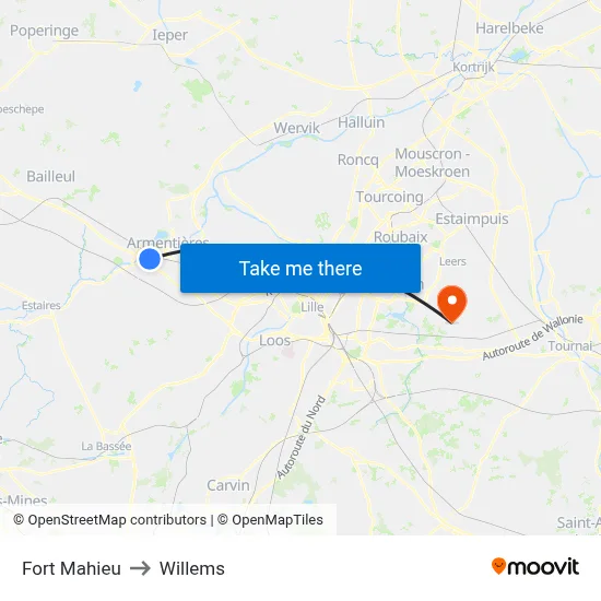 Fort Mahieu to Willems map