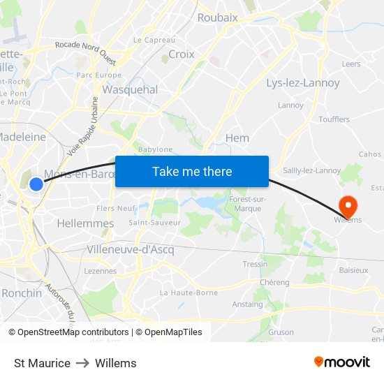 St Maurice to Willems map