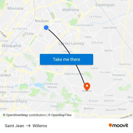 Saint Jean to Willems map