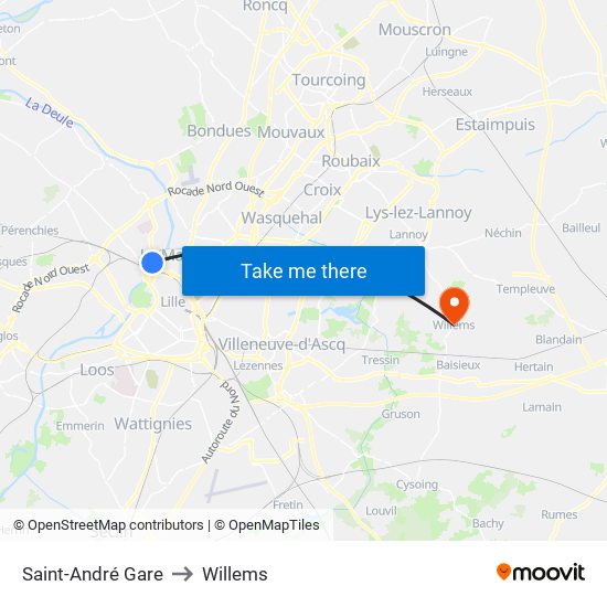 Saint-André Gare to Willems map