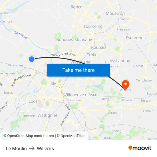 Le Moulin to Willems map