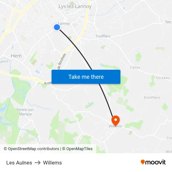 Les Aulnes to Willems map