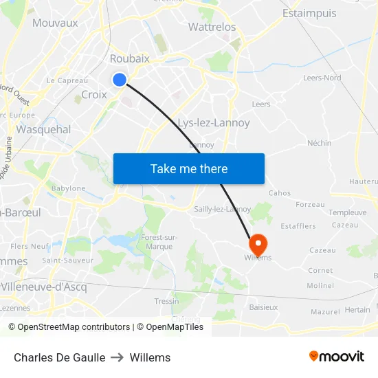 Charles De Gaulle to Willems map