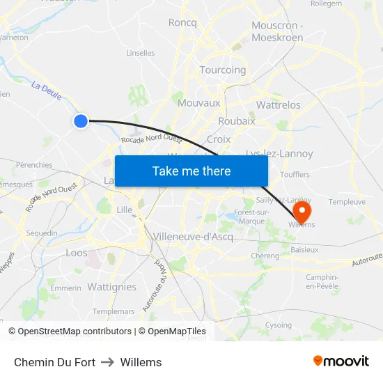 Chemin Du Fort to Willems map
