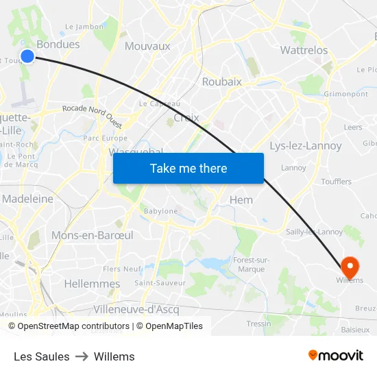 Les Saules to Willems map