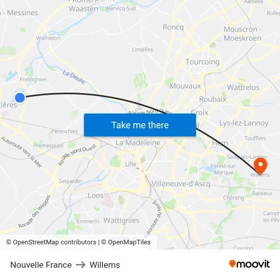 Nouvelle France to Willems map