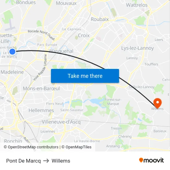 Pont De Marcq to Willems map