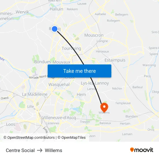 Centre Social to Willems map