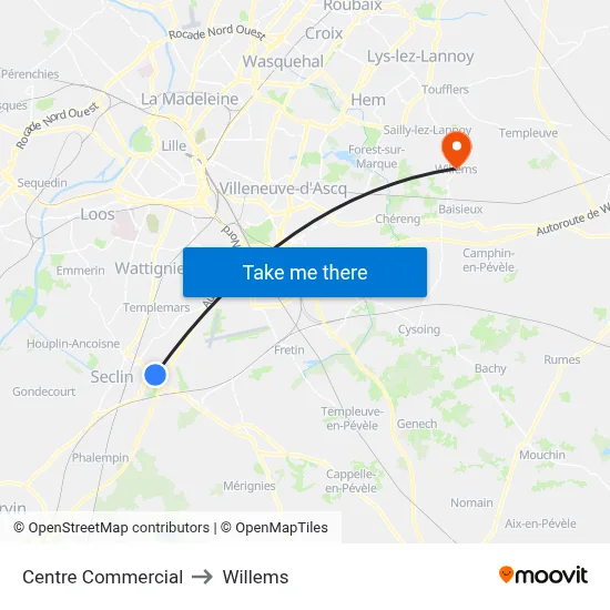 Centre Commercial to Willems map