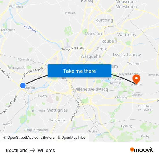 Boutillerie to Willems map
