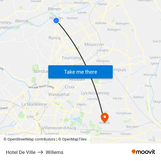 Hotel De Ville to Willems map