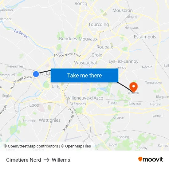 Cimetiere Nord to Willems map