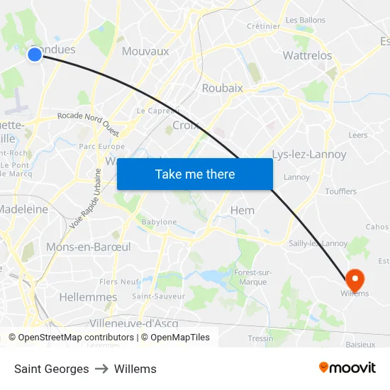Saint Georges to Willems map