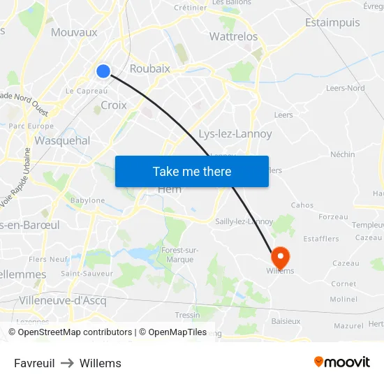 Favreuil to Willems map