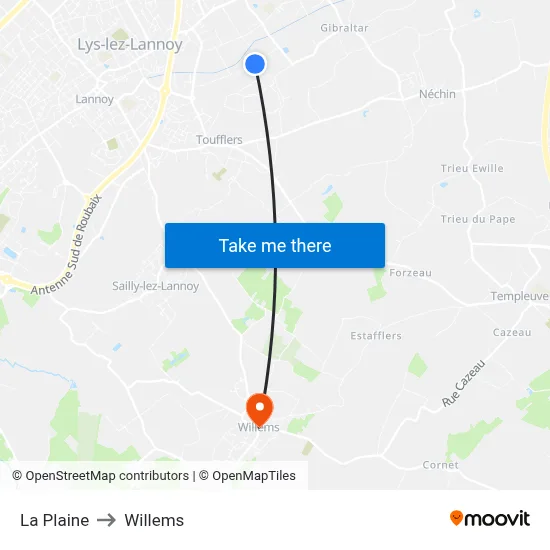 La Plaine to Willems map
