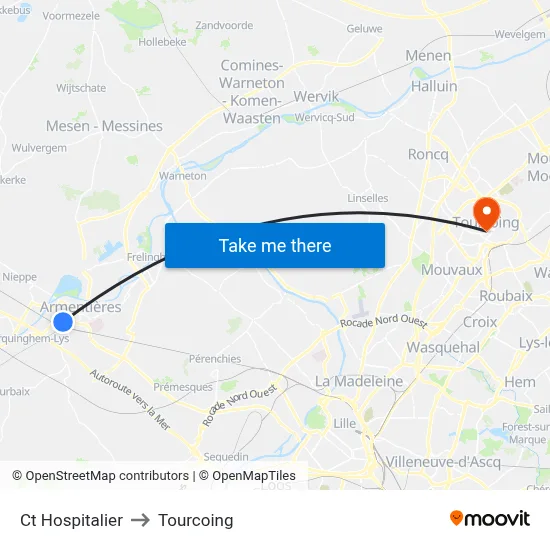 Ct Hospitalier to Tourcoing map