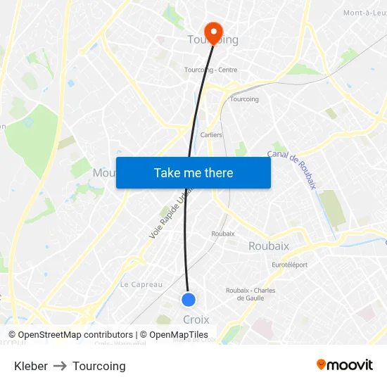 Kleber to Tourcoing map