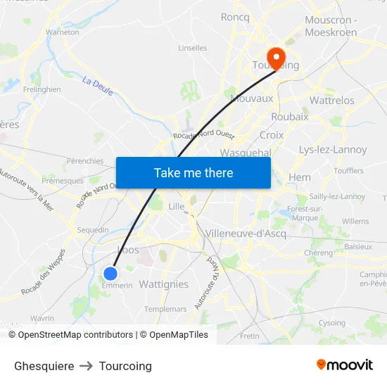 Ghesquiere to Tourcoing map