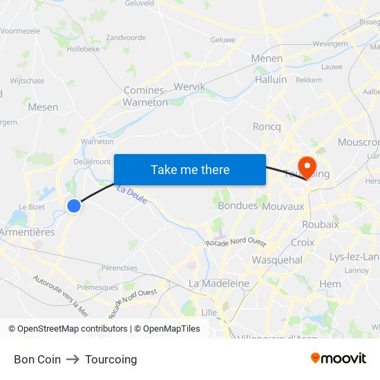 Bon Coin to Tourcoing map