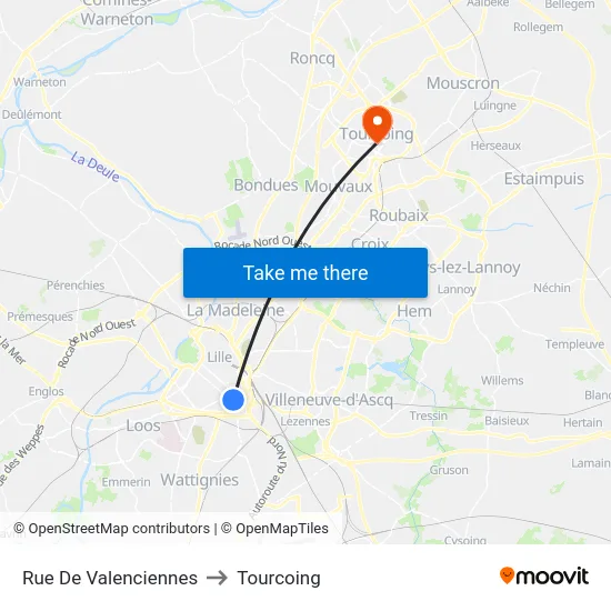 Rue De Valenciennes to Tourcoing map
