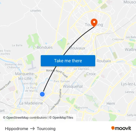 Hippodrome to Tourcoing map