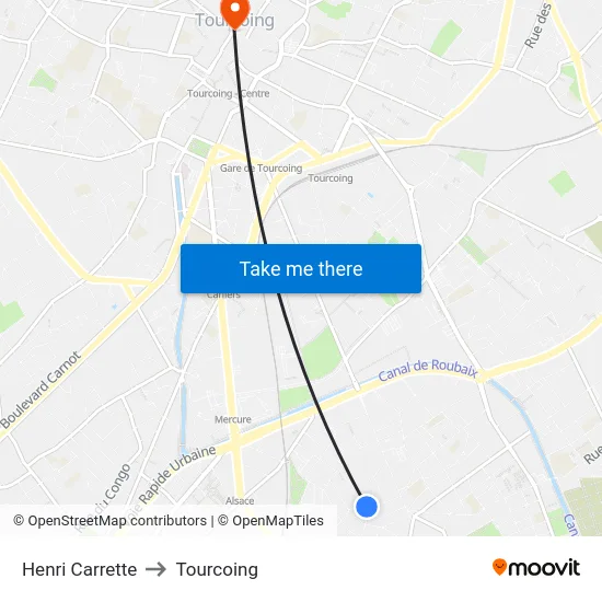 Henri Carrette to Tourcoing map