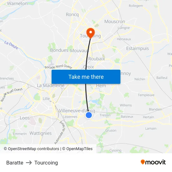 Baratte to Tourcoing map