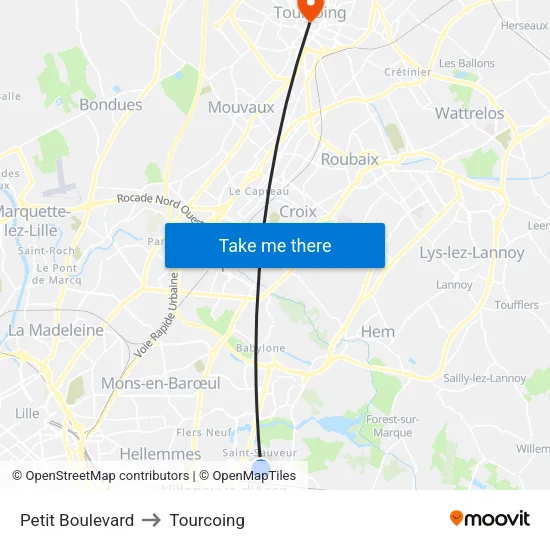 Petit Boulevard to Tourcoing map
