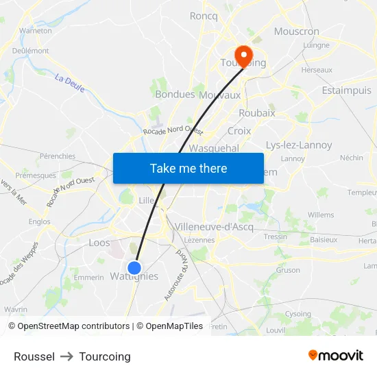 Roussel to Tourcoing map