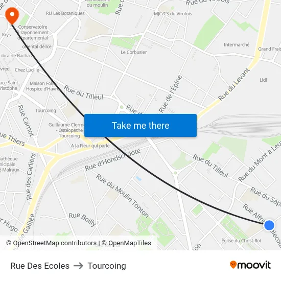Rue Des Ecoles to Tourcoing map
