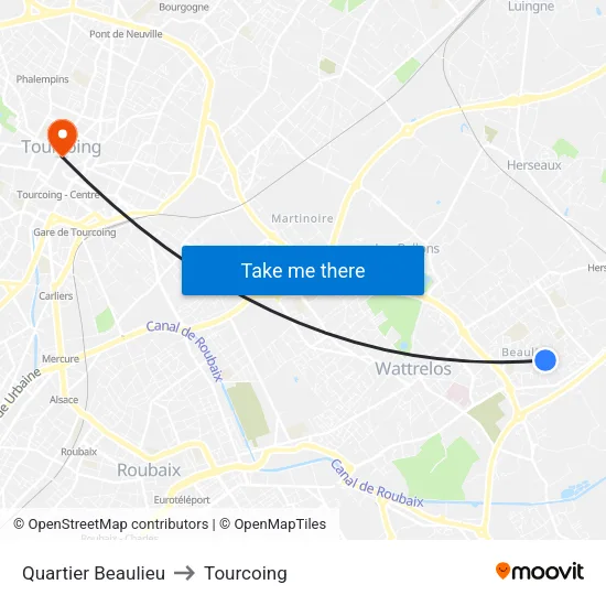 Quartier Beaulieu to Tourcoing map